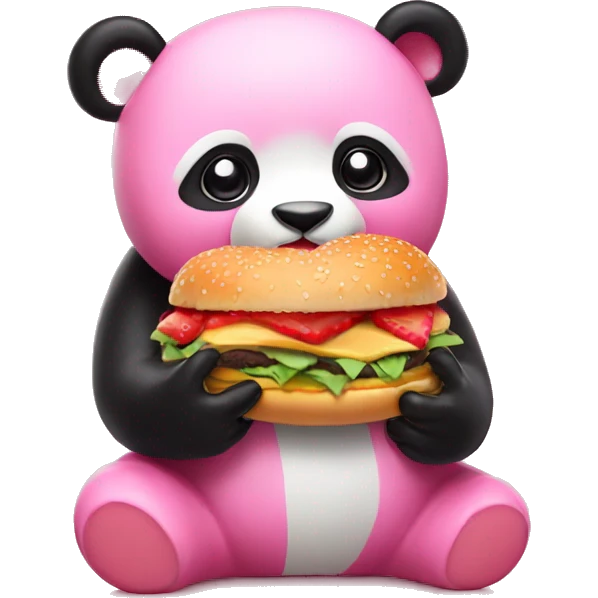 pink panda eating strawberry burger emoji