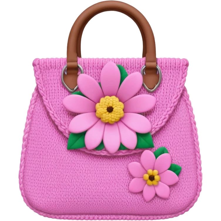 knitted bag pink flower emoji