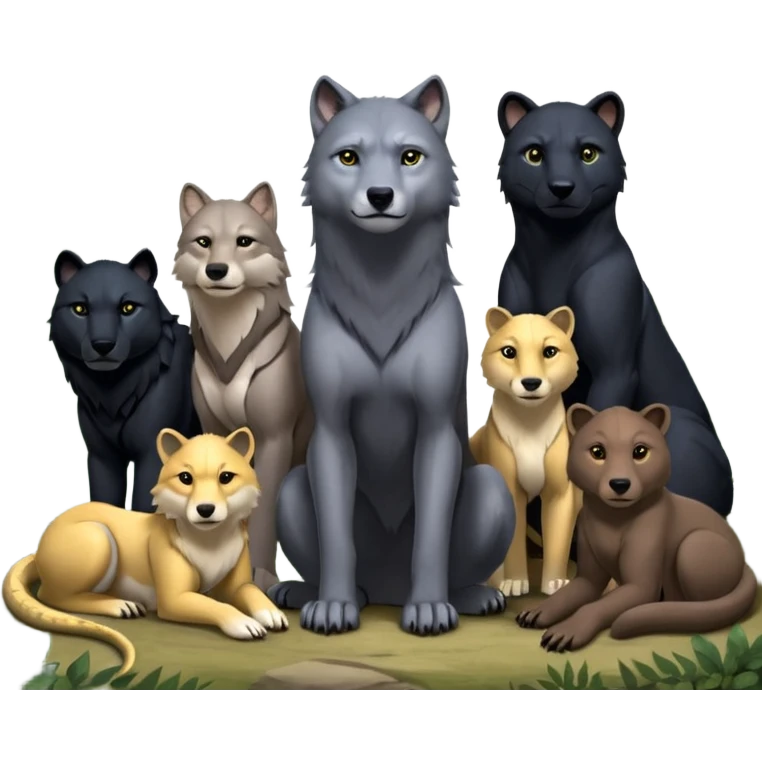 Fai un emoji per ognuno di questi personaggi del libro della giungla: Akela, Bagheera, Baloo, Kaa, fratel Bigio, Raska, Rama, Ikki, Chill e Mang emoji