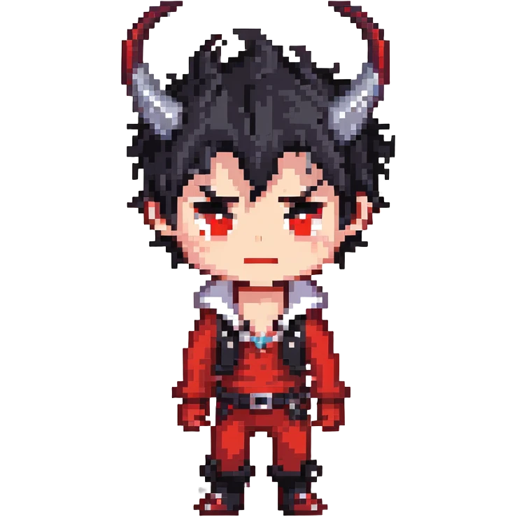 Cool anime devil boy with spiky black hair and horns emoji