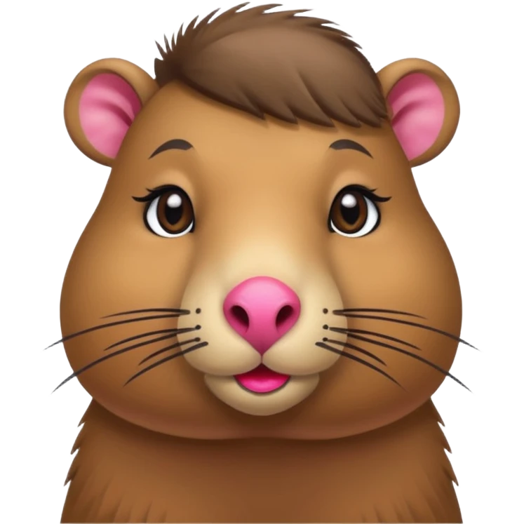 capybara with faka eye lashes and make up on - bright lipstick and eye make up emoji