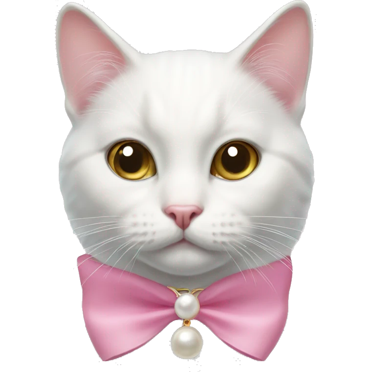 white cat with pearl collar with pink bow emoji