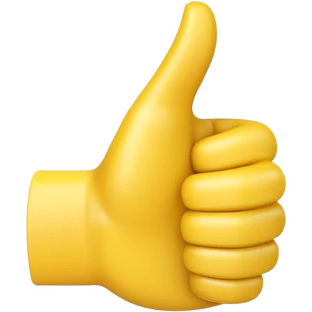 Apple-style 3D illustration of a single yellow emoji hand giving a thumbs up gesture, glossy and rounded, centered on a clean white background, soft shadow underneath, isolated and minimal design emoji