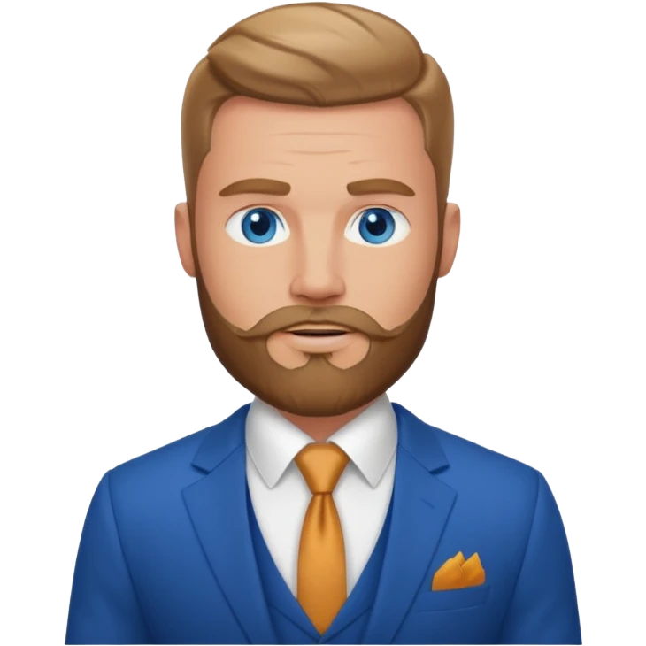 create a master of tactical finesse, a muscled white man in a bespoke suit, blue eyes with a beard emoji