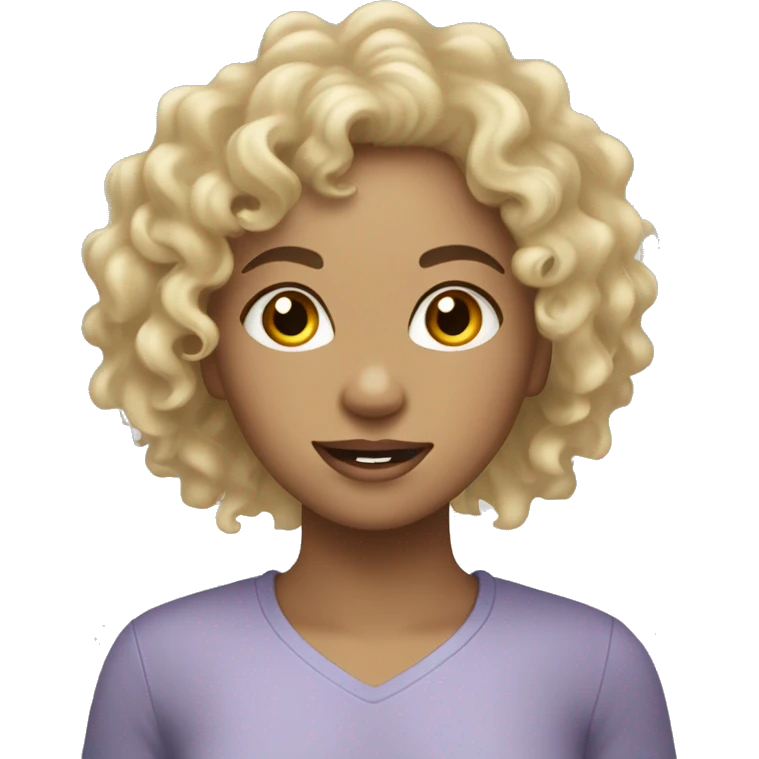 Dirty blonde curly haired girl doing skincare emoji