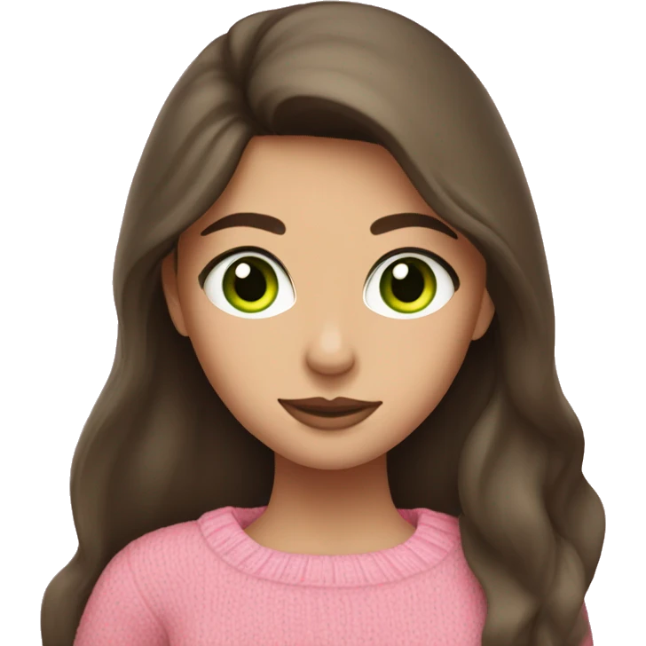 Brunette girl with long hair and green eyes in a pink sweater emoji