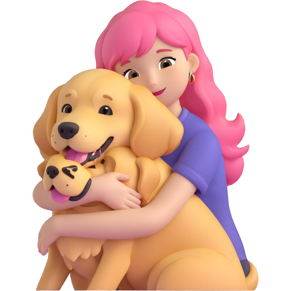 pink-haired girl hugging golden retriever emoji