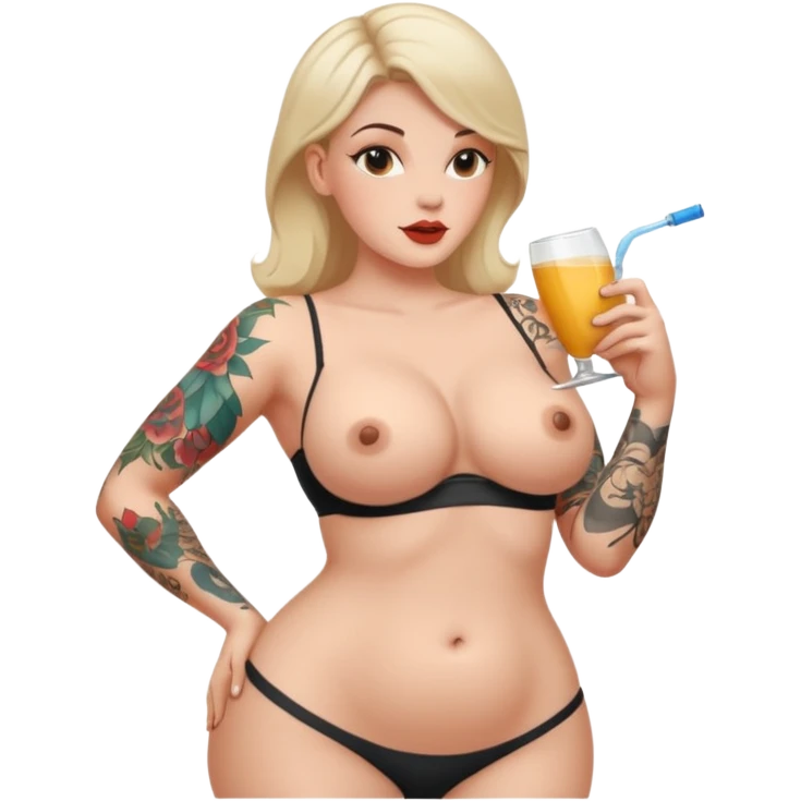 A naked white curvy woman with tattoos who is slim and is giving a blowjob  emoji