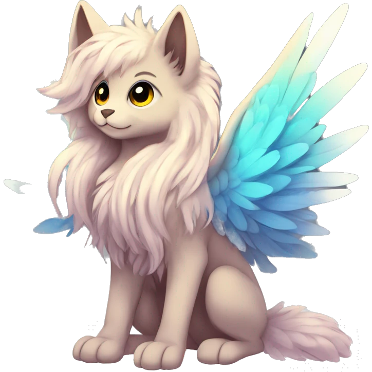 Anthro Sona Cool Edgy Cute Colorful Shy Winged Shiny Fakemon-Fantasy-Creature With Long Hair-Mane Full Body emoji