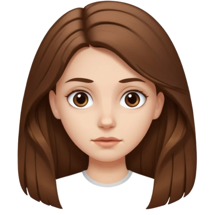 a white girl, face oval not so full, brown long hair, hairstyle: holding half hair back with two medium tall strands of hair on her face, her eyes brown a bit drawn  emoji