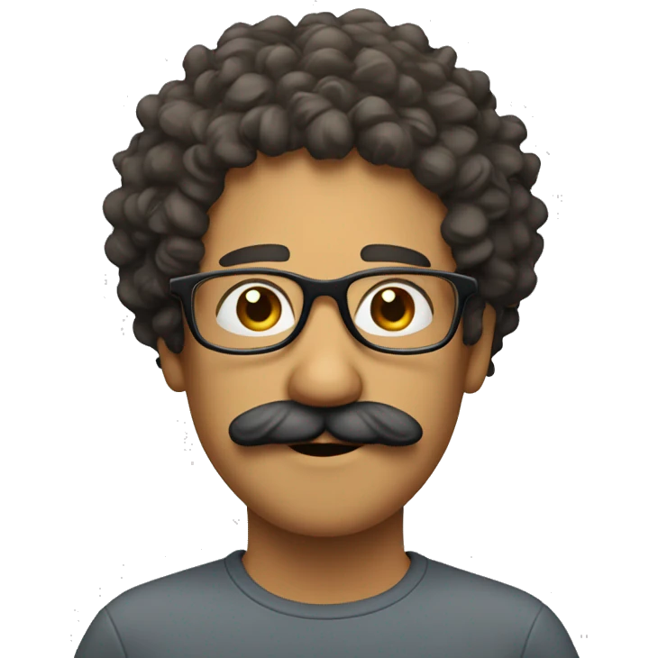 a face with glasses, handler mustache and curly hair emoji