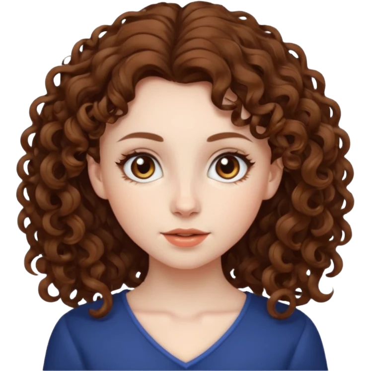 A girl with curly brown hair,pointed nose,pale skin and beautiful brown eyes emoji