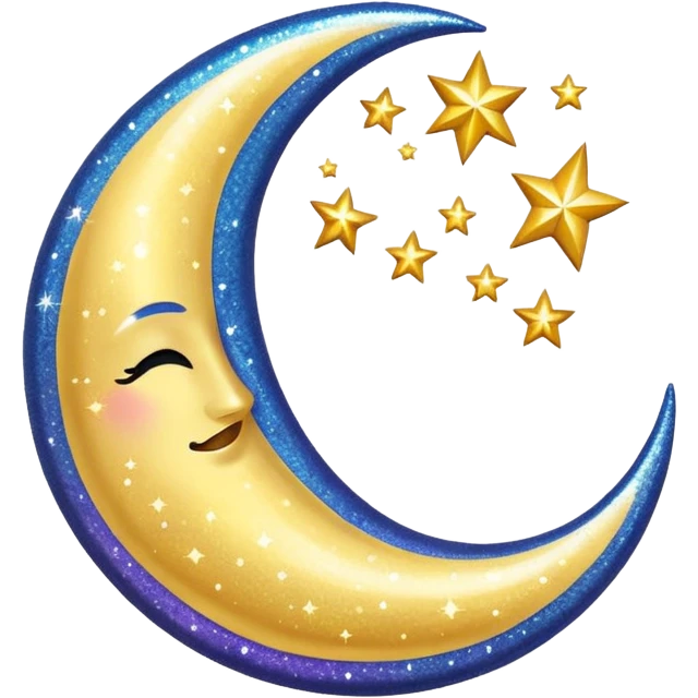Glitter cian crescent moon emoji