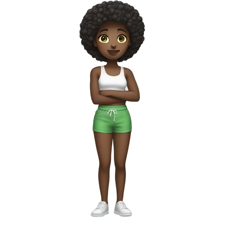 Black girl with white tank top and green shorts emoji