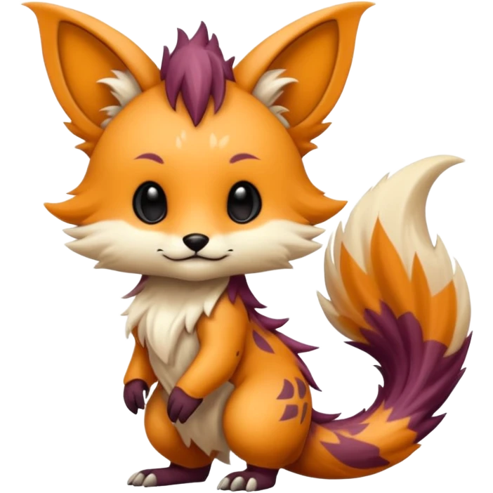 Cool beautiful pretty esoteric aesthetic randomly-colored chibi furry anthropomorphic fantasy-Vernid-creature by LiLaiRa with a long tufted tail with edgy markings (full body) emoji