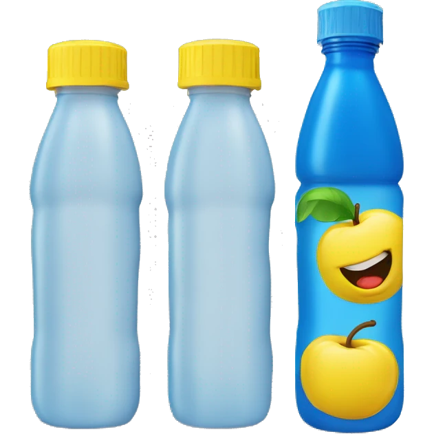 a bottle of blue juice, sports bottle, yellow lid emoji