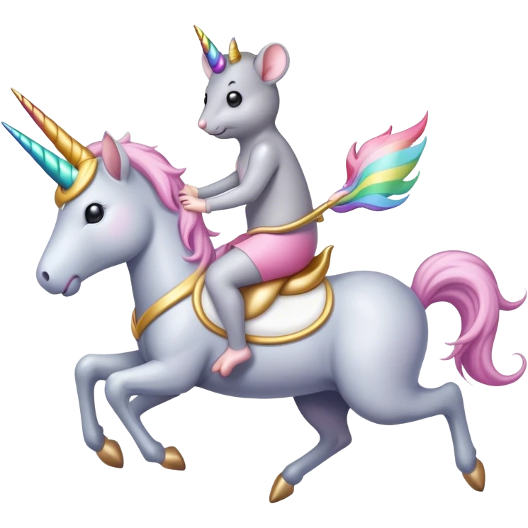 A gray mouse riding a unicorn emoji