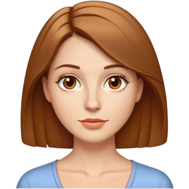 mujer blanca de pelo castaño miel corto cara medio redondita nariz bonita labios un poco finitos y ojos marrones emoji