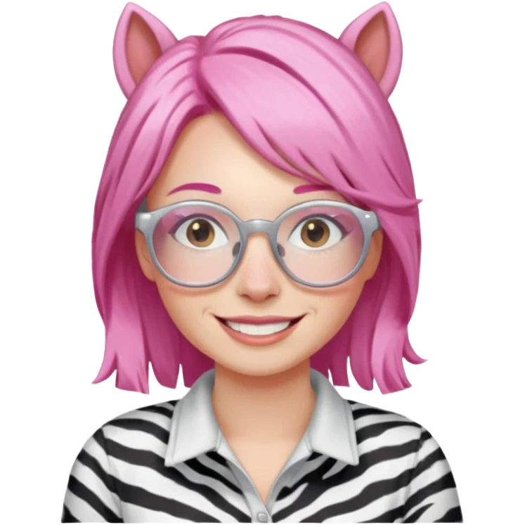 create a emoji of my friend camilla: she wears  white glasses and she has brown hair, make it pink. She loves horses and zebras emoji