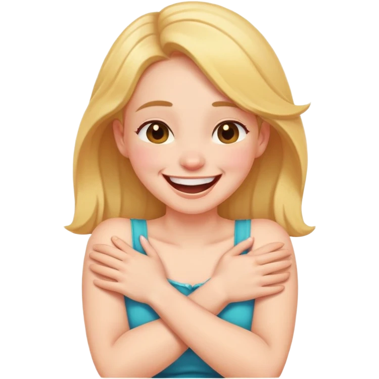 arms crossed on chest holding neck laughing girl emoji