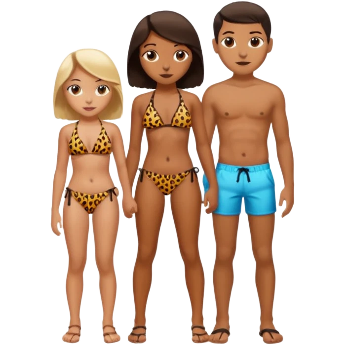 a girl wearing leopard print bikini standing with a boy wearing shorts  emoji