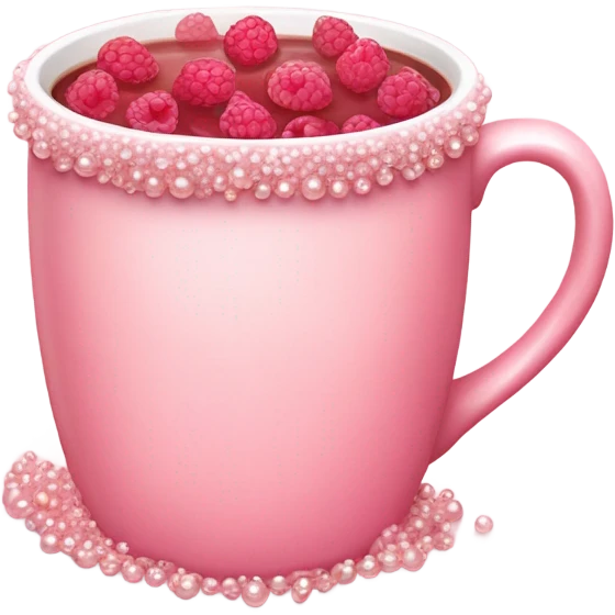 soft pink mug filled with steaming hot raspberry tea, decorated with blush pink pearl and sparkly embellishments (aesthetic, cute) emoji