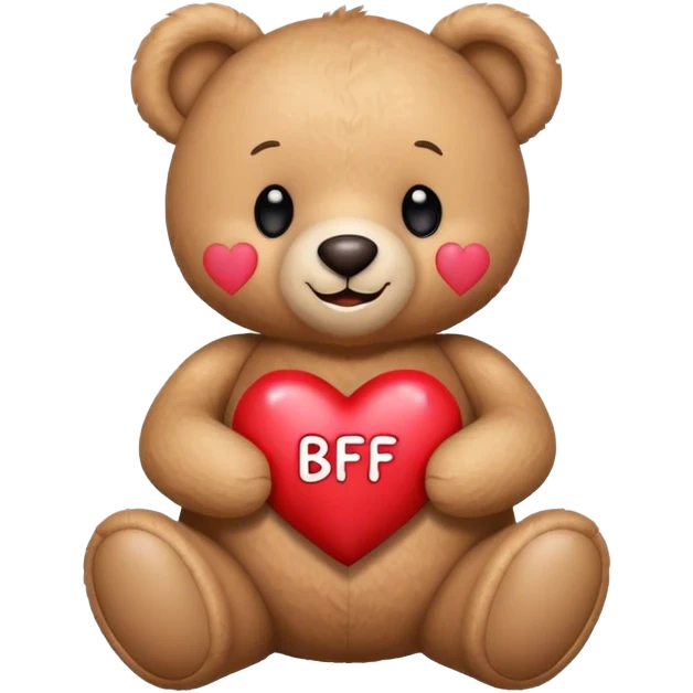 smiling teddy bear holding a heart with the word BFF on it emoji