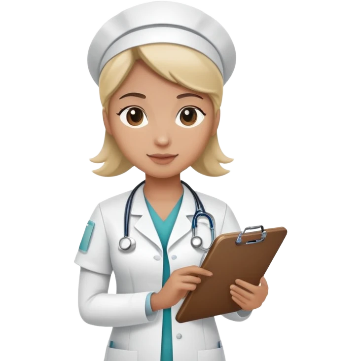 Nurse making hospital rounds, checking patients with clipboard emoji
