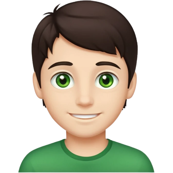 A boy with dark brown hair and striking green eyes. emoji