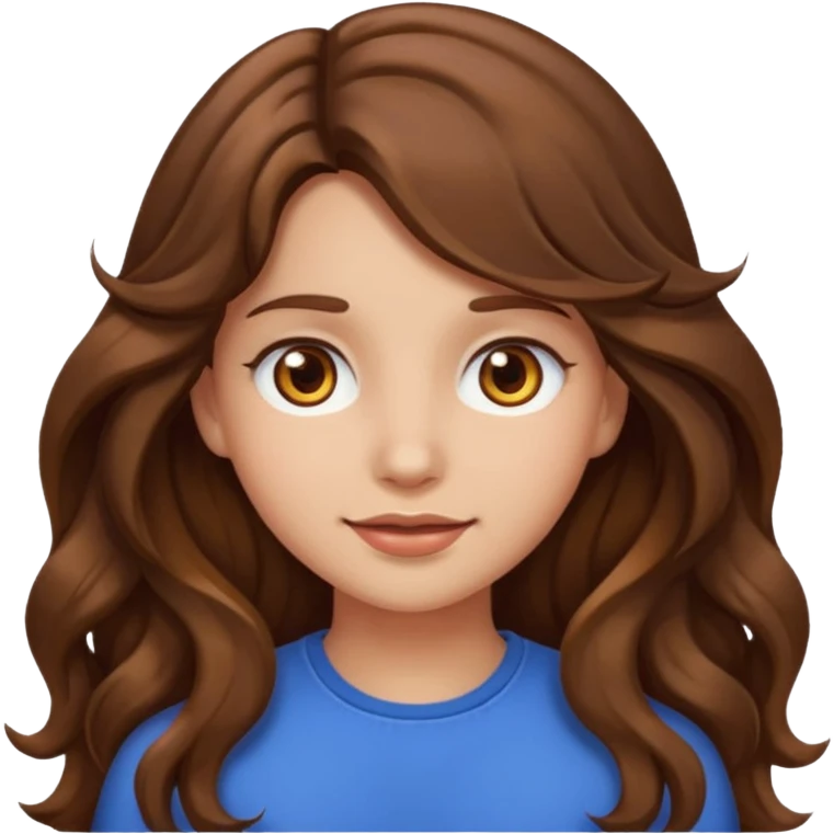 EMOJI IOS SOLO CARA NIÑA PELO LARGO, ONFULADO, MARRON, Y OJOS MARRONES emoji