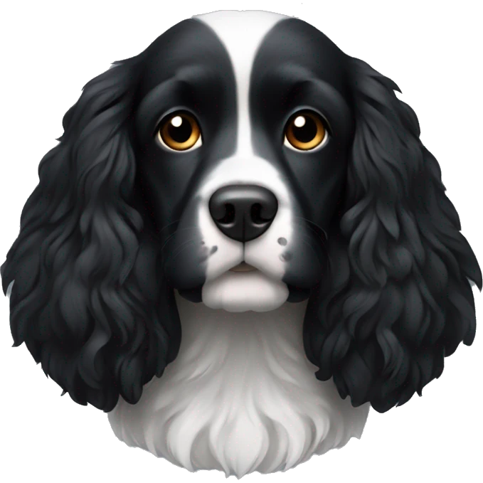 Small completely black spaniel with black fur on his whole face and white fur only on his chest emoji