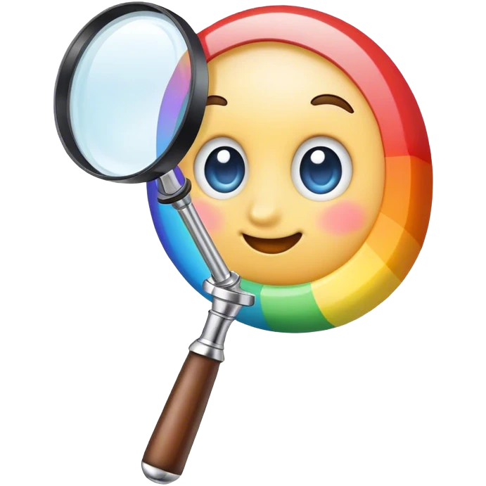 A rainbow holds a magnifier emoji