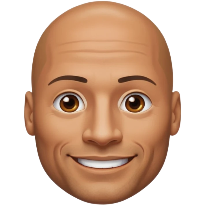 Dwayne Johnson emoji, apple style, muscular face, bald, signature eyebrow raise emoji