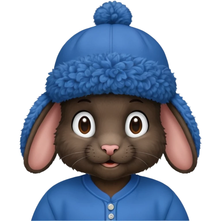 curly black rabbit with blue jersey and hat emoji