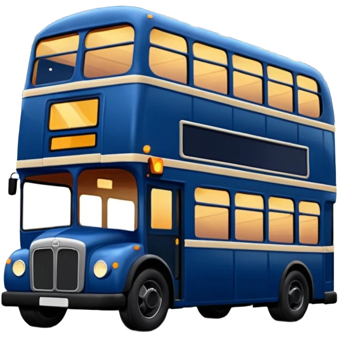 A dark blue double decker bus with cute cosy string twinkle lights draped along the outside of the bus emoji