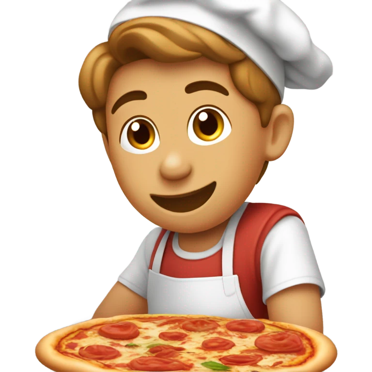 A boy making a pizza emoji