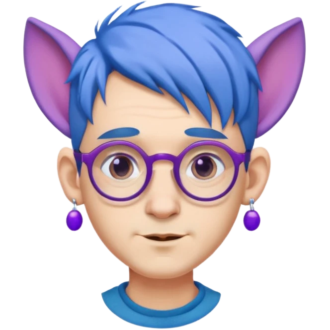 blue haired man with big ears and purple earrings and spectacles emoji