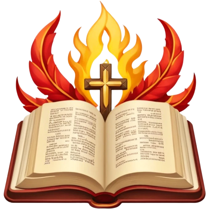 Seventh-day Adventist Church logo, simplified, with open Bible, three flames, and cross emoji