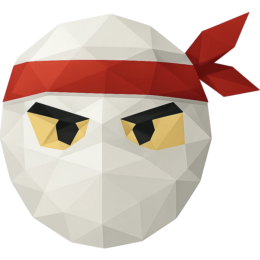 Change the mask to white and keep the red headband, maintain the polygonal ninja style with a transparent background. emoji