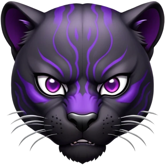 sleek black panther with bright purple eyes, angry face emoji
