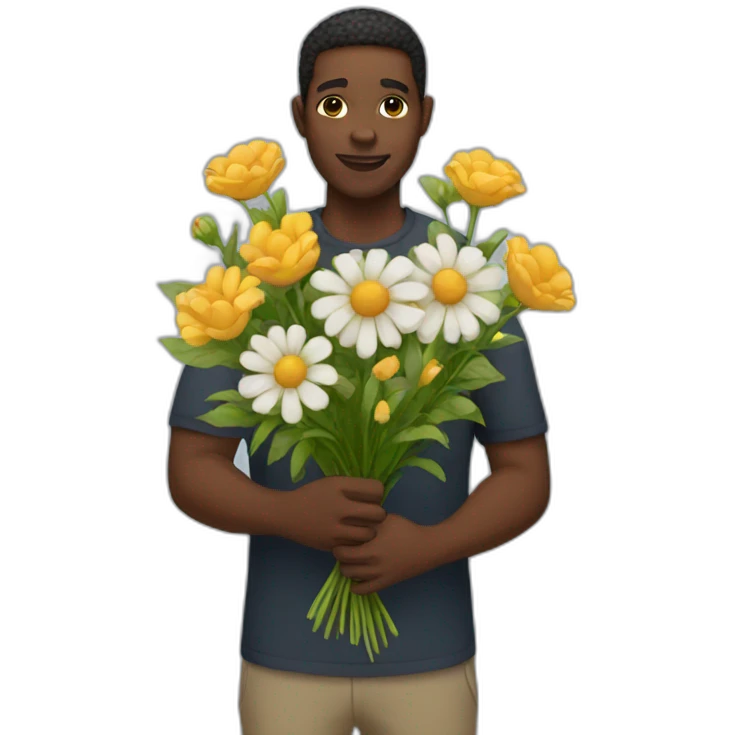 Black man holding flowers emoji