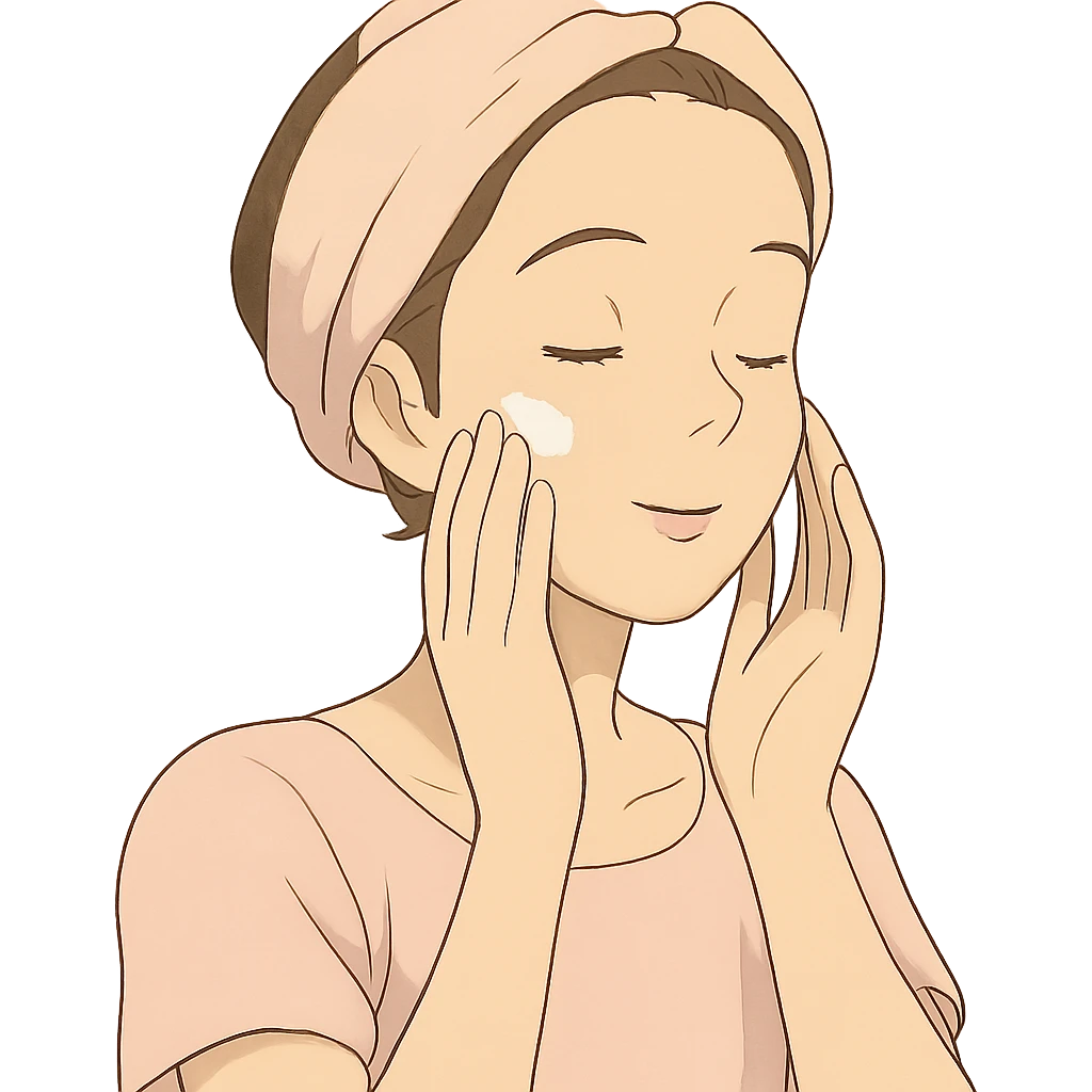 moça fazendo skincare, atmosfera suave e delicada emoji