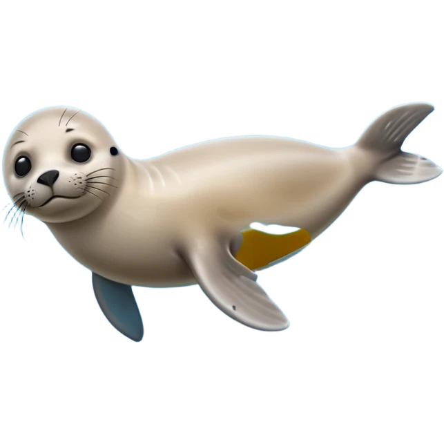 A 3D cartoon seal swimming with visible flippers, calm blue water, soft sunlight, Memoji-style realism. emoji
