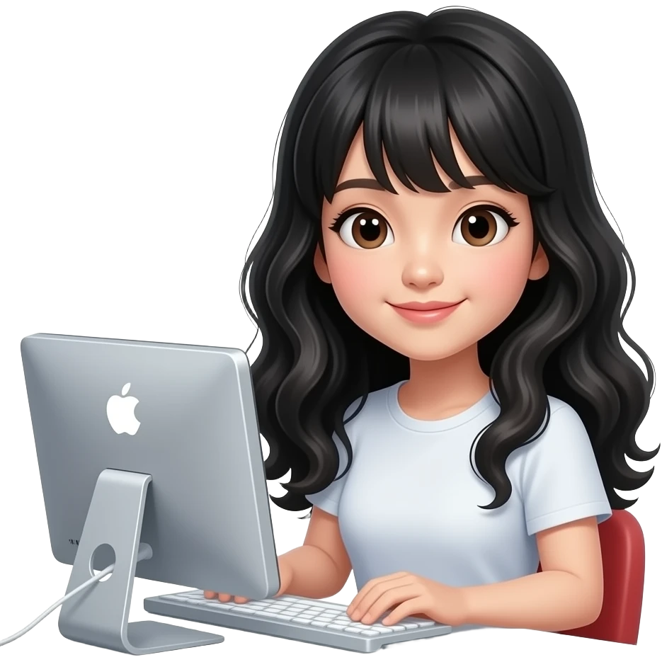 angelic black wavey hair asian girl with desktop emoji