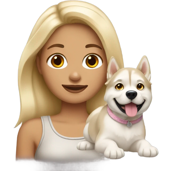 blonde tan girl with cream husky dog emoji
