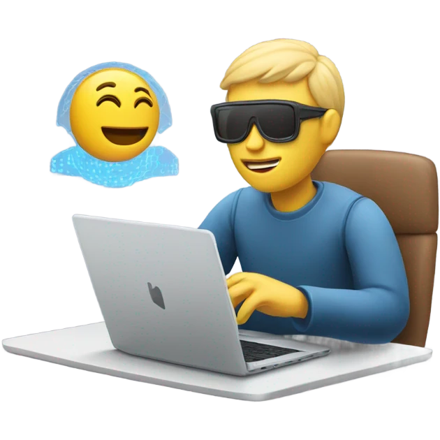 A guy working in a laptop and the laptop showing the artificial intelligence in the screen  emoji