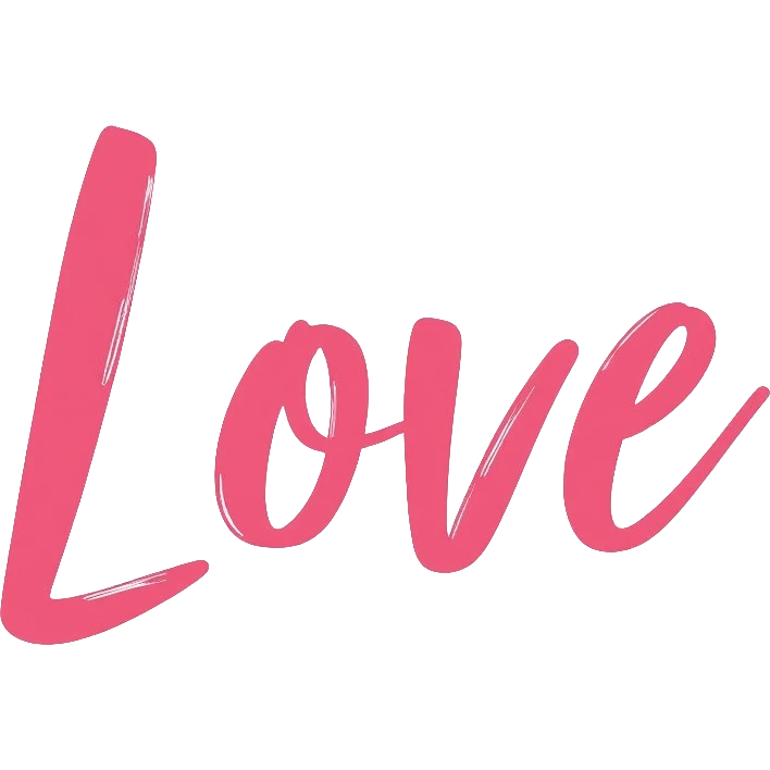 Pastel pink lettering that says "Love" in elegant cursive font emoji