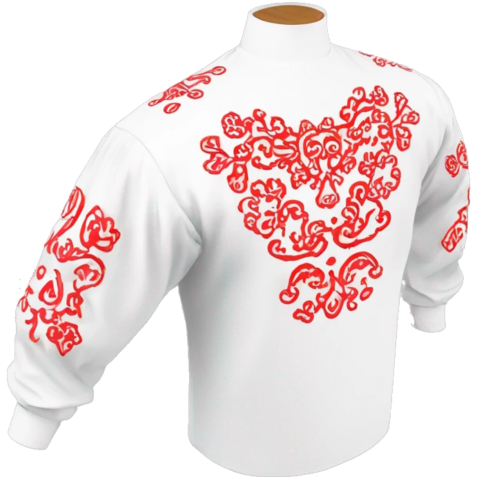  Shirt  vyshyvanka, white with red round embodiary on sleeves emoji