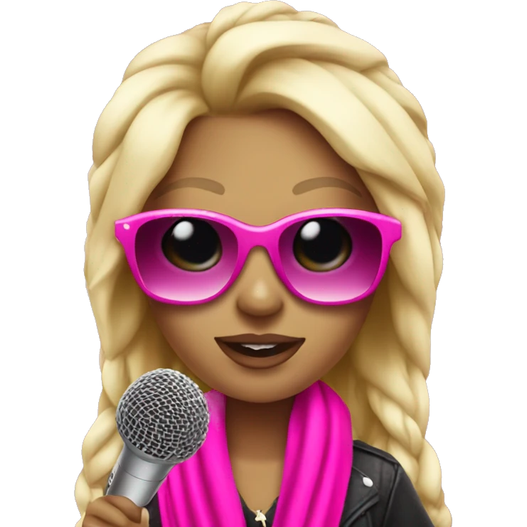 Blonde popstar with pink microphone and pink sunglasses with pink scarf emoji