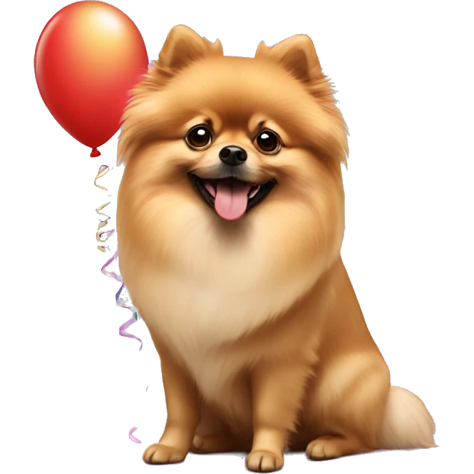 Pomeranian with birthday baloons emoji